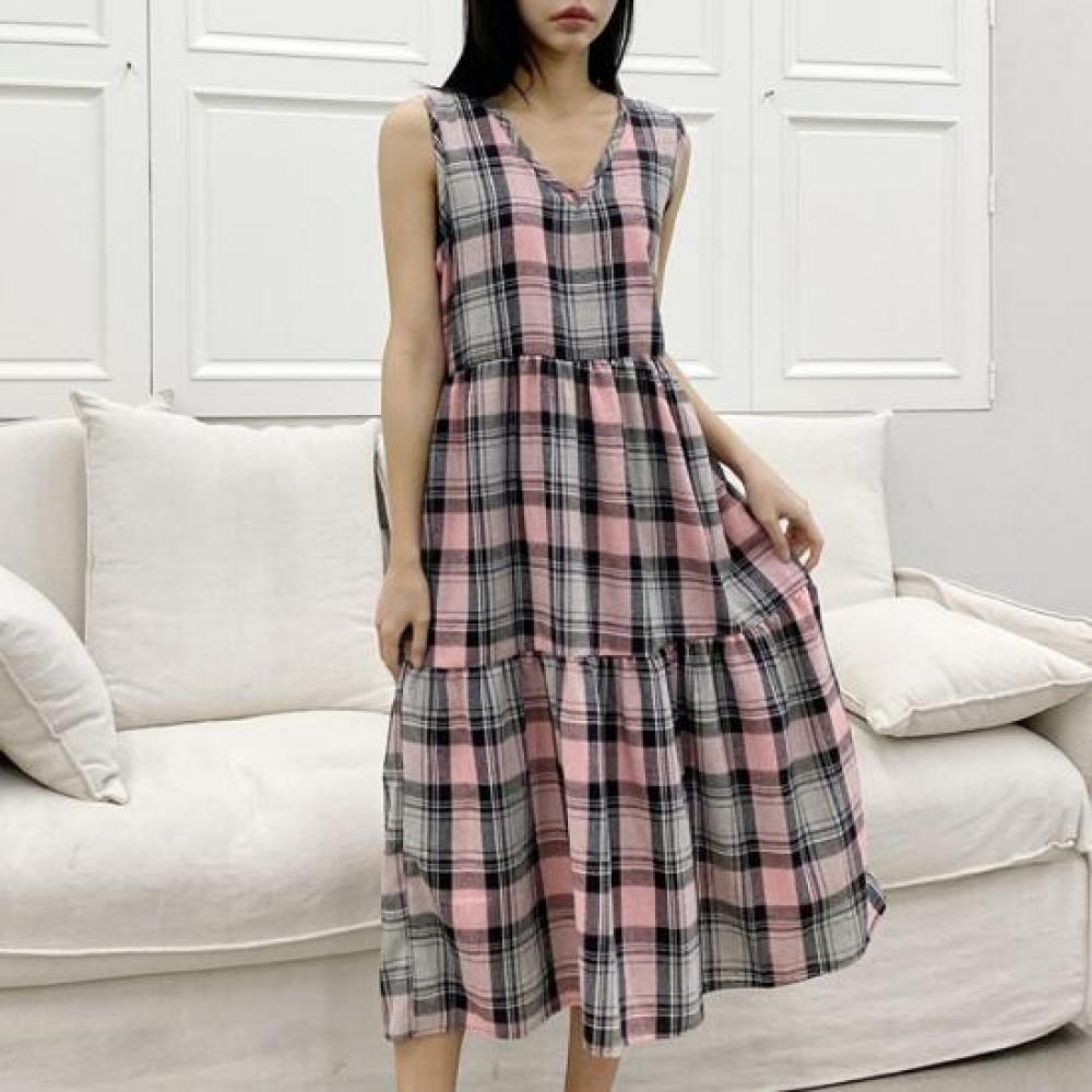 New ArriVals Open Run V Neck Check Frill sleeVeless Dress