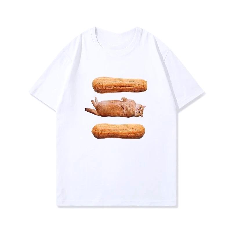 Classic Cute Cat Sandwich Meme T Shirt Women Harajuku Style Graphic Tee Fit Casual Short Sleeve Summer Top
