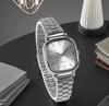 High-End Retro Silver Small Square Steel Band Watch with Calendar, Gold Brick Quartz Movement for Men and Women