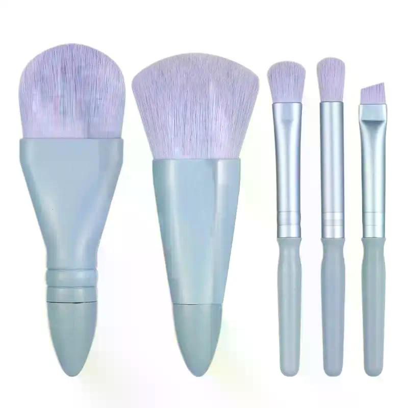 5Pcs Portable Makeup Brush Set With Mirror - Foldable Travel Kit ,Mini Makeup Brush Set Travel Makeup Brush Set