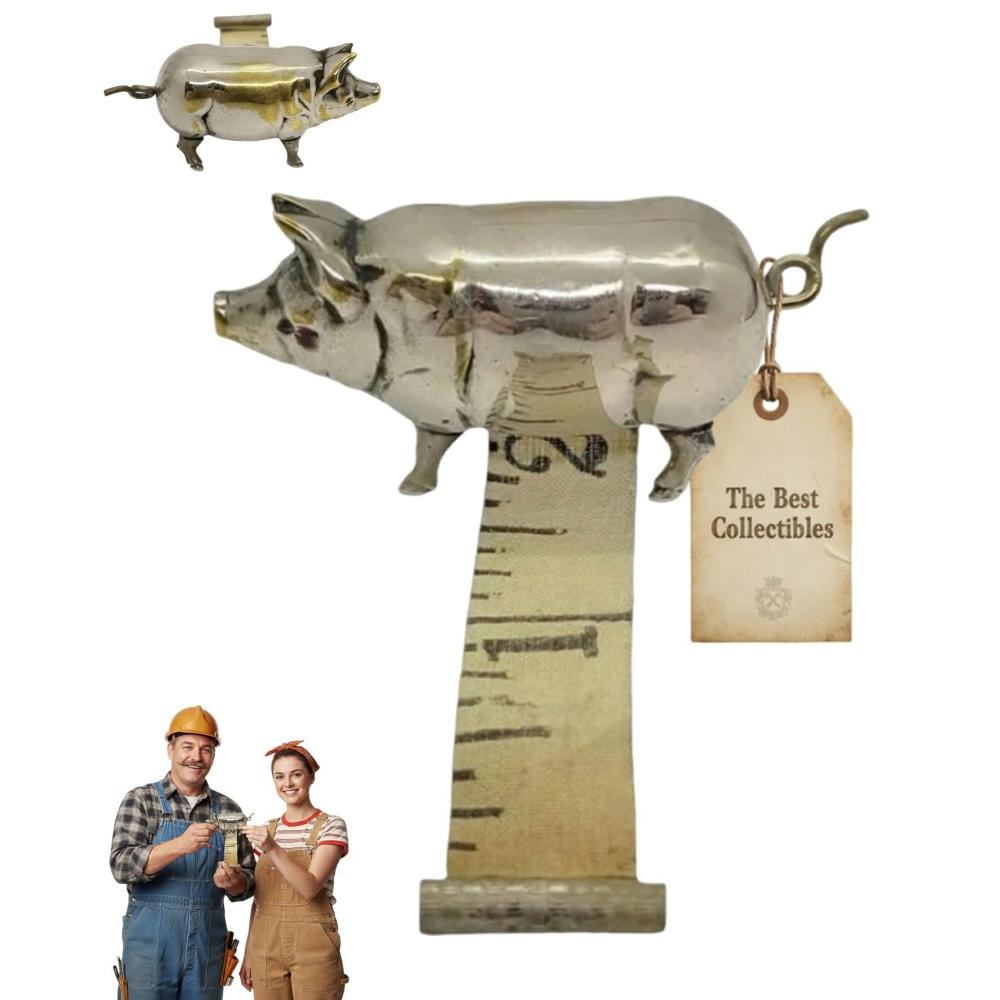 Antique-Inspired Pig Mini Tape Measure, Vintage Metal Pig-Shaped Retractable Measuring Tape for Sewing, DIY Projects & Collectible Decor Accessories