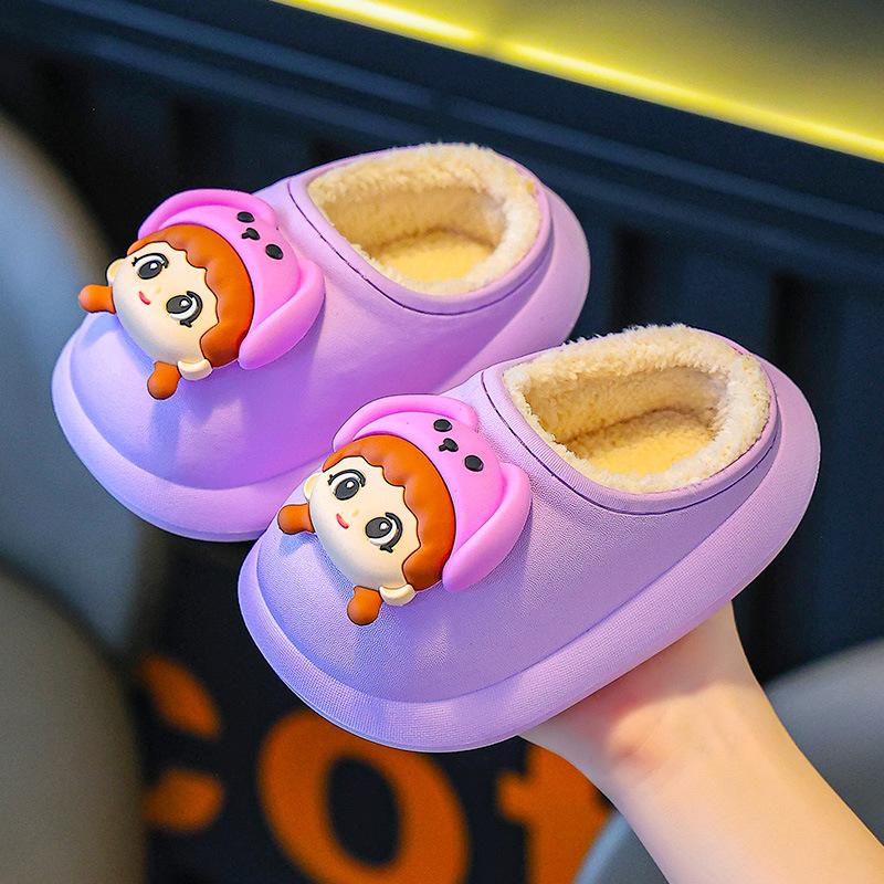 Children's cotton slippers for autumn and winter, boys' half-heel furry slippers, cute cotton slippers for little girls and toddlers