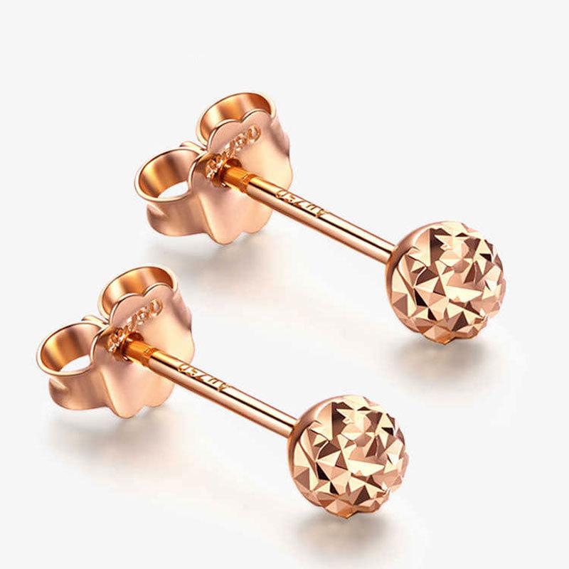 Purple Gold Car Flower Round Bead Stud Earrings Are Small And Foreign Exquisite Rose Gold Bead Stud Earrings Jewelry.