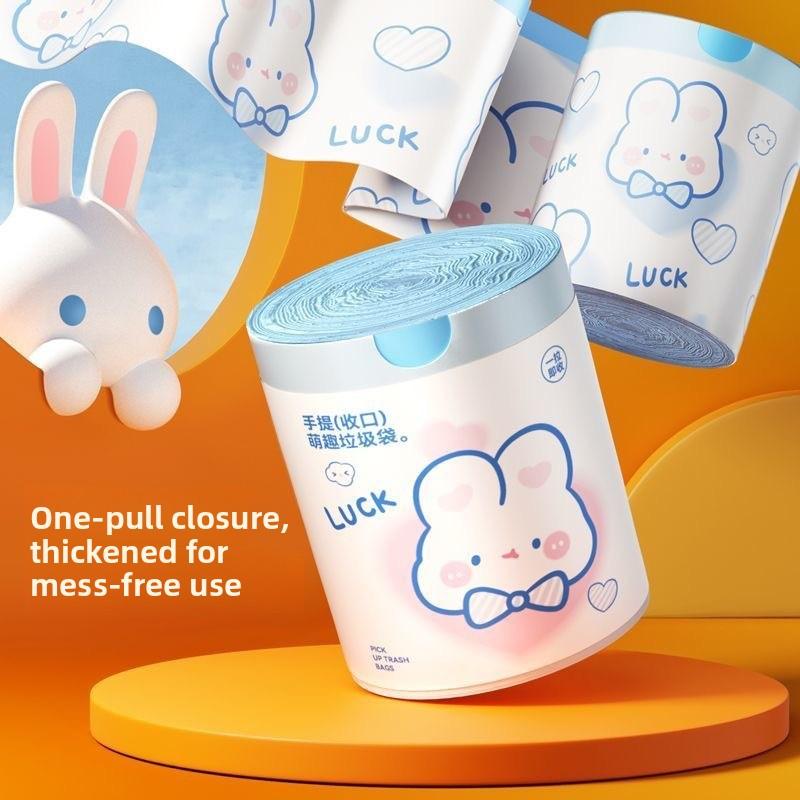 Blue Heart Rabbit Drawstring Cute Cartoon Home Kitchen Handheld Thick Printed Garbage Bag