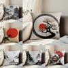 Chinese Ink Painting Style Pillow Case Anti-dustmite Pillowcase Invisible Zipper Silky Short Plush Sofa Cushion Cover