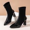2026 Fall/Winter New Stretch Skinny Boots Black High Heeled Booties Pointed Toe Versatile Mid Heel