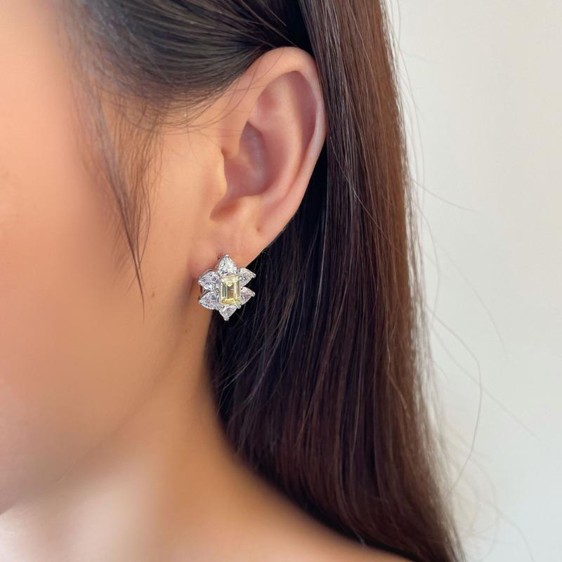 Gica Gema 100% 925 Sterling Silver Light Yellow Rectangle Personalized Classic Stud Earrings For Women Fine High Grade Jewelry Gift