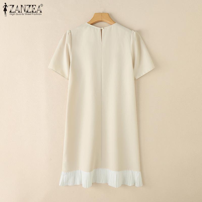 ZANZEA Women Casual Round Neck Summer Short Sleeve Loose Dress
