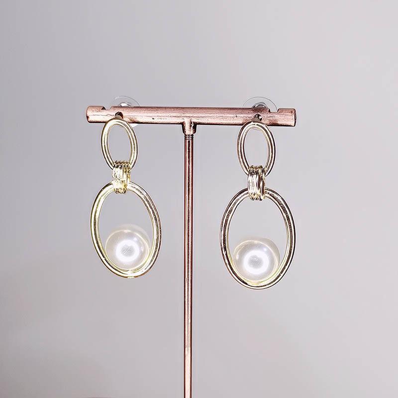 S925 Silver Geometric Pearl Stud Earrings - Elegant Long-Style Fashion for Women
