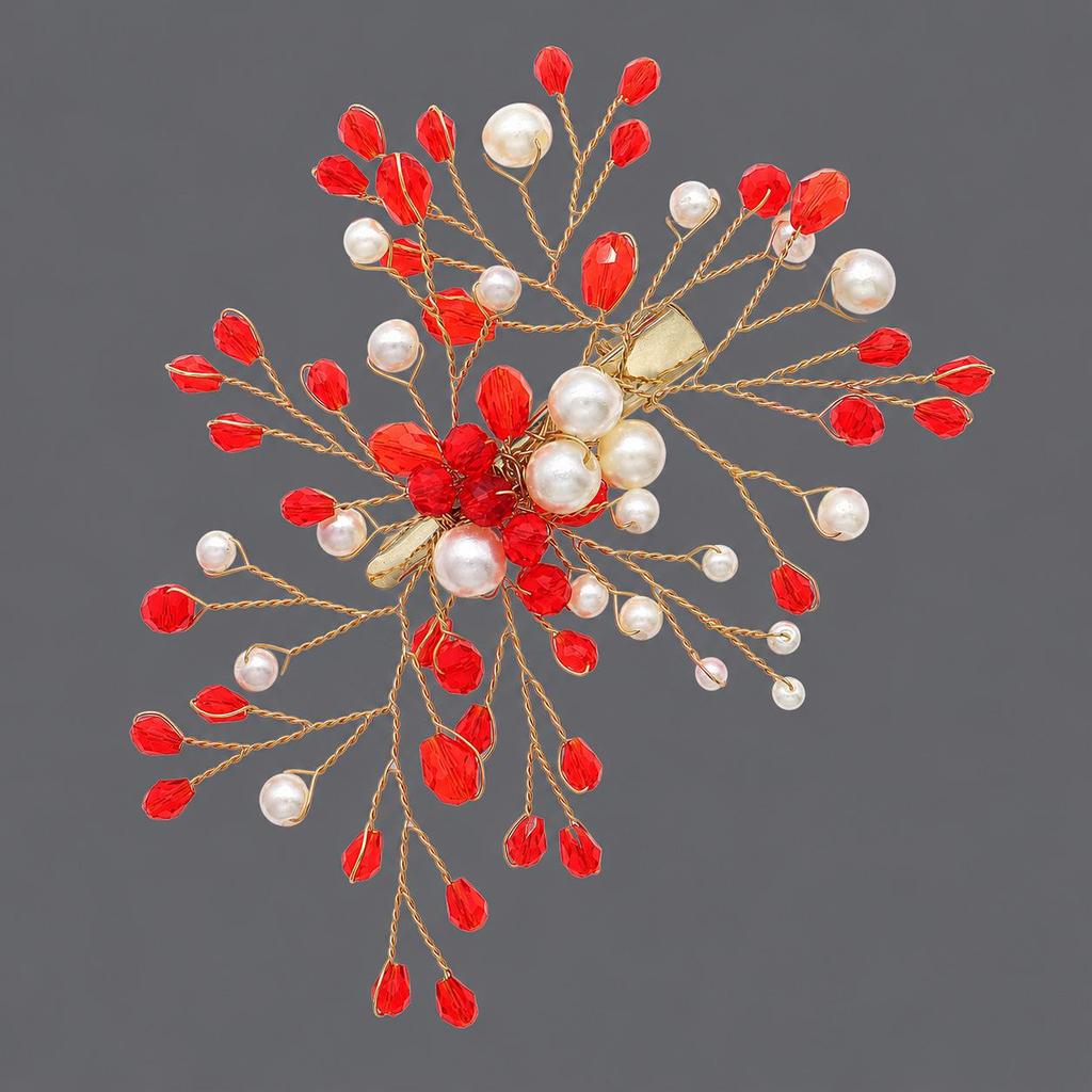 Handmade Flower Hair Clip with Alloy, Pearl and Drip Oil - Bridal Wedding Headwear Accessory