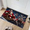 Santa Claus Reindeer Sleigh Christmas Doormat, Winter Night Non Slip Entrance Floor Rug