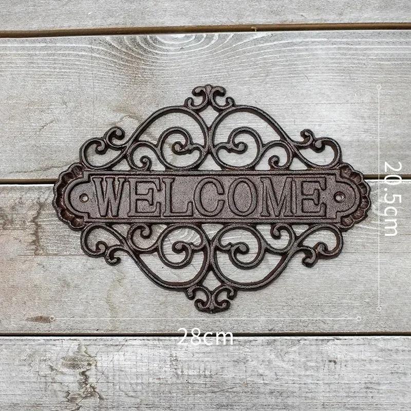 Welcome Doorplate Retro Cast Iron Shop Courtyard Garden Crafts Hanging Decorations Home Furnishings Wall Decorative Plaques