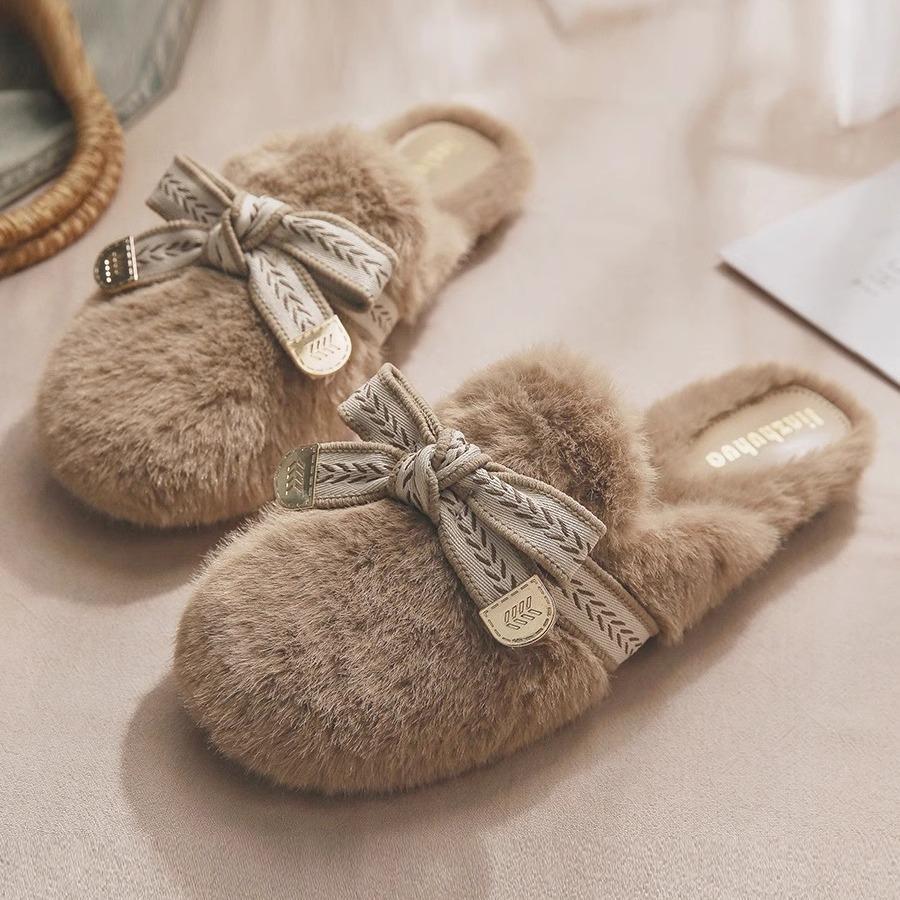 Soft Fur Version~ Internet Celebrity Popular Fluffy Morning Robe Fluffy Slippers Women Wear 2025 New Bag Head Half Slippers Women