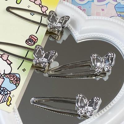 Elegant White Butterfly Duckbill Clip: High-Grade Silver Korean Hair Accessory for Bangs and Sides