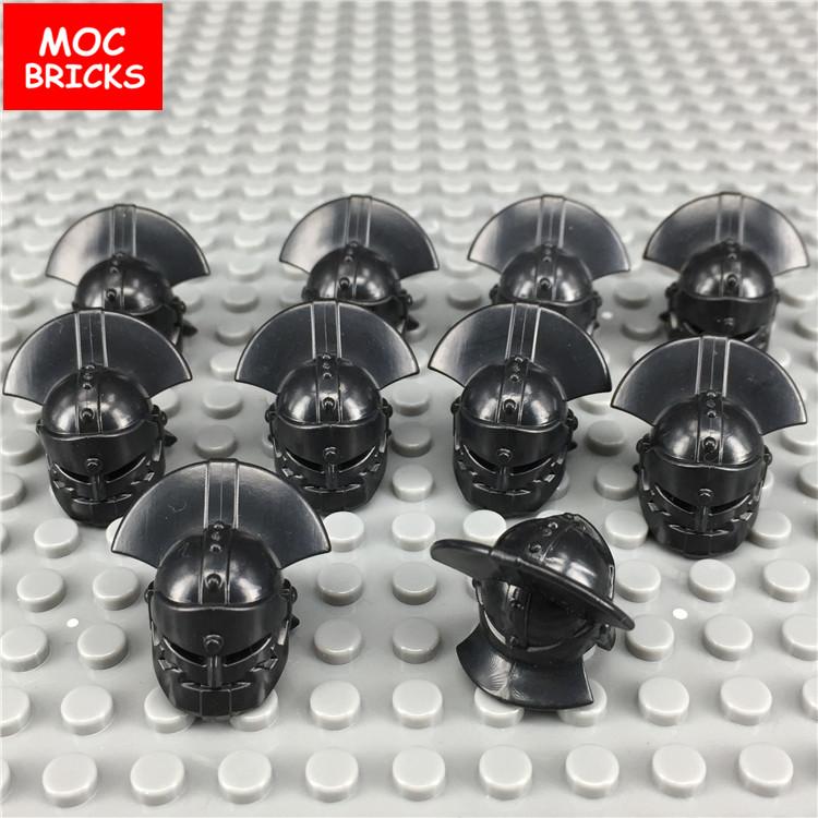 10pcs/lot MOC Bricks Medieval Knights Rome Helmet Accessory figures parts Building Blocks Toys for children gifts