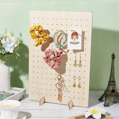 2026 Latest Models Wooden Vertical Earring Display Stand Portable Wooden Pegboard Display Stand for Craft Fairs, Necklaces Sales