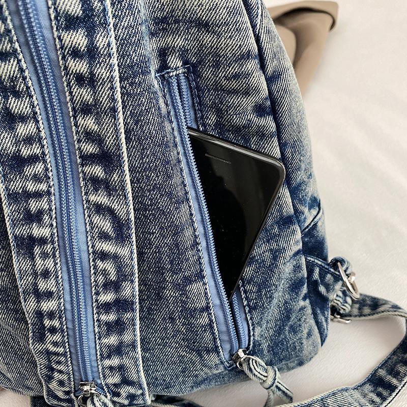 Rucsac din denim pentru femei, ghiozdan de student, geantă de piept multifuncțională
