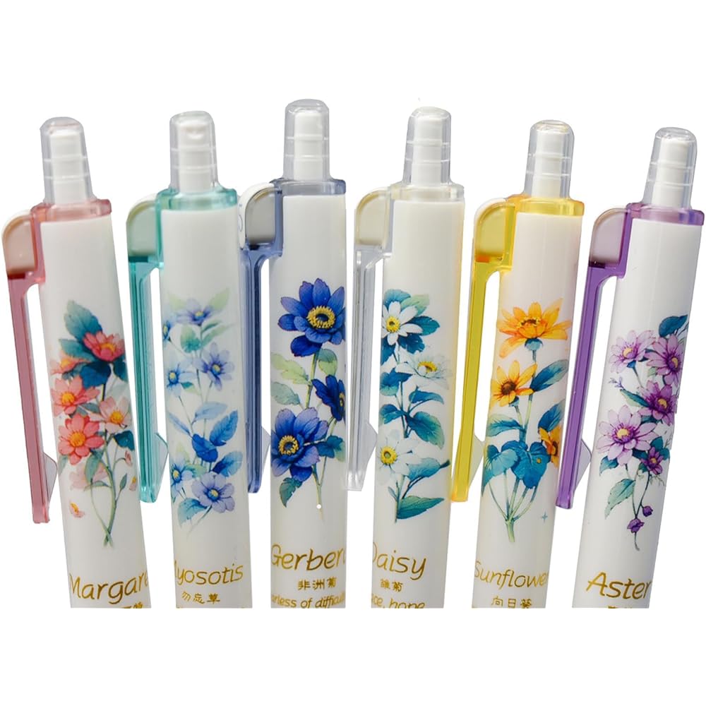 Maydahui Cute Flower Gel Pens Set 12 Pieces 0.5mm Black Ink Sunflower Daisy Stationery