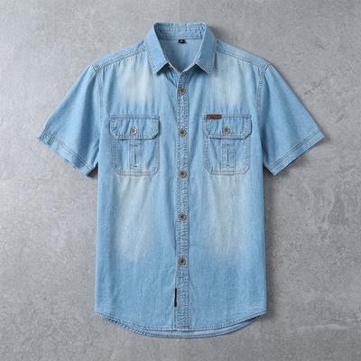 Summer New Denim Short-Sleeve Men'S Shirt Casual Trendy Personalized Men'S Denim Jacket Half-Sleeve Shirt