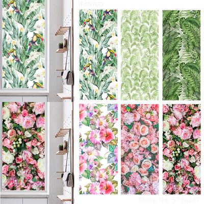 Plantas Tropicales Mate Flor Animal Vidrio de Ventana Pegatinas Electrostáticas Película Decorativa de Protección de Privacidad Sin Pegamento Extraíble