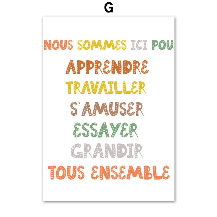 French Education Alphabet Number Colour Nursery Wall Art Print Canvas Painting Poster For Kids Boys Girls Children Room Decor