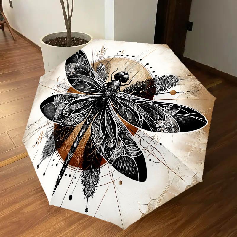 1 szt. Parasol z motywem ważki, automatycznie otwierany/zamykany, wiatroodporny, 8-żebrowy, wytrzymały czasza, trwałe żebra, modny design, akcesorium zewnętrzne, zabawny nadruk