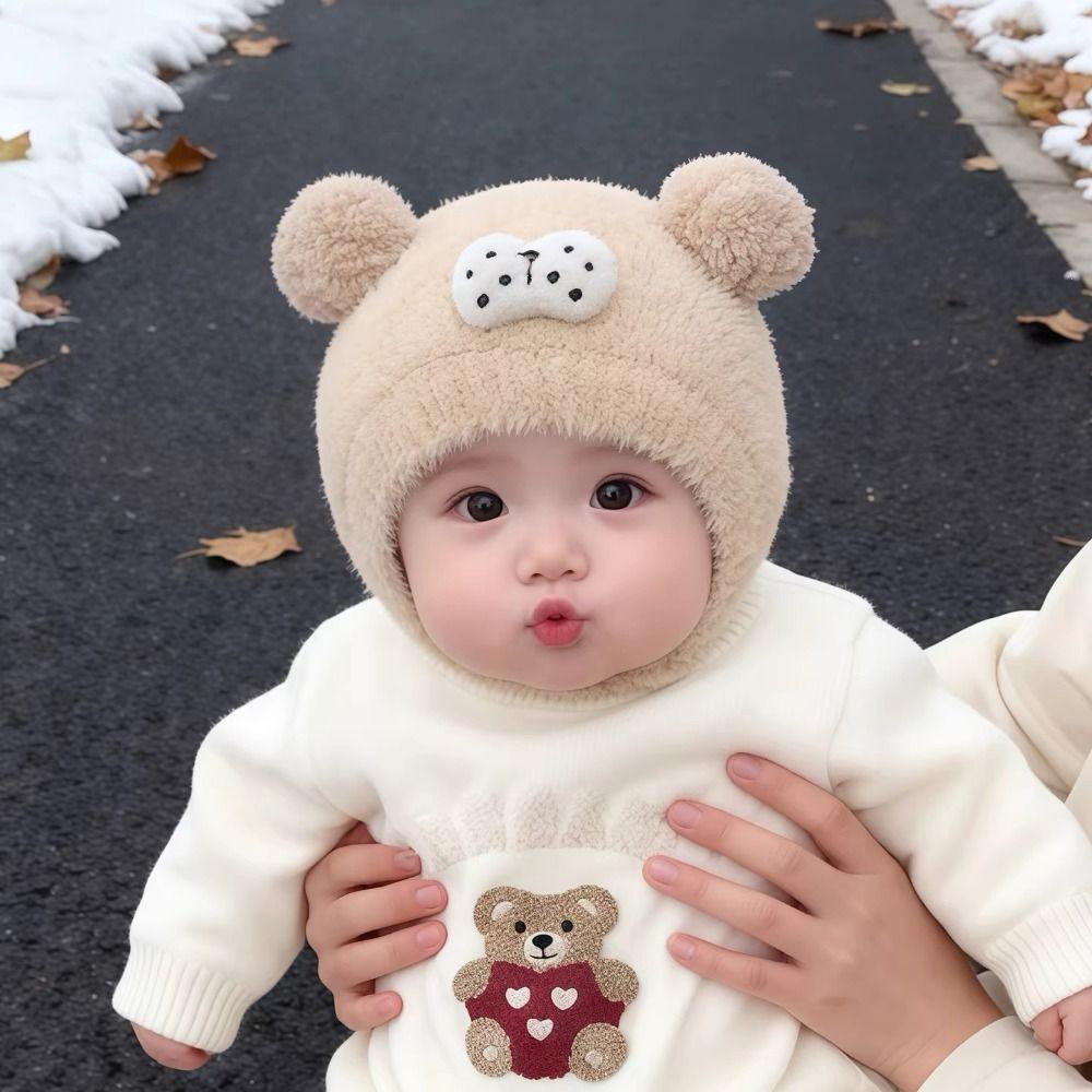 Double Pom Pom Kids Knit Hat Ear Protection Pom Pom Hat Cartoon Baby Winter Hat  for Babies