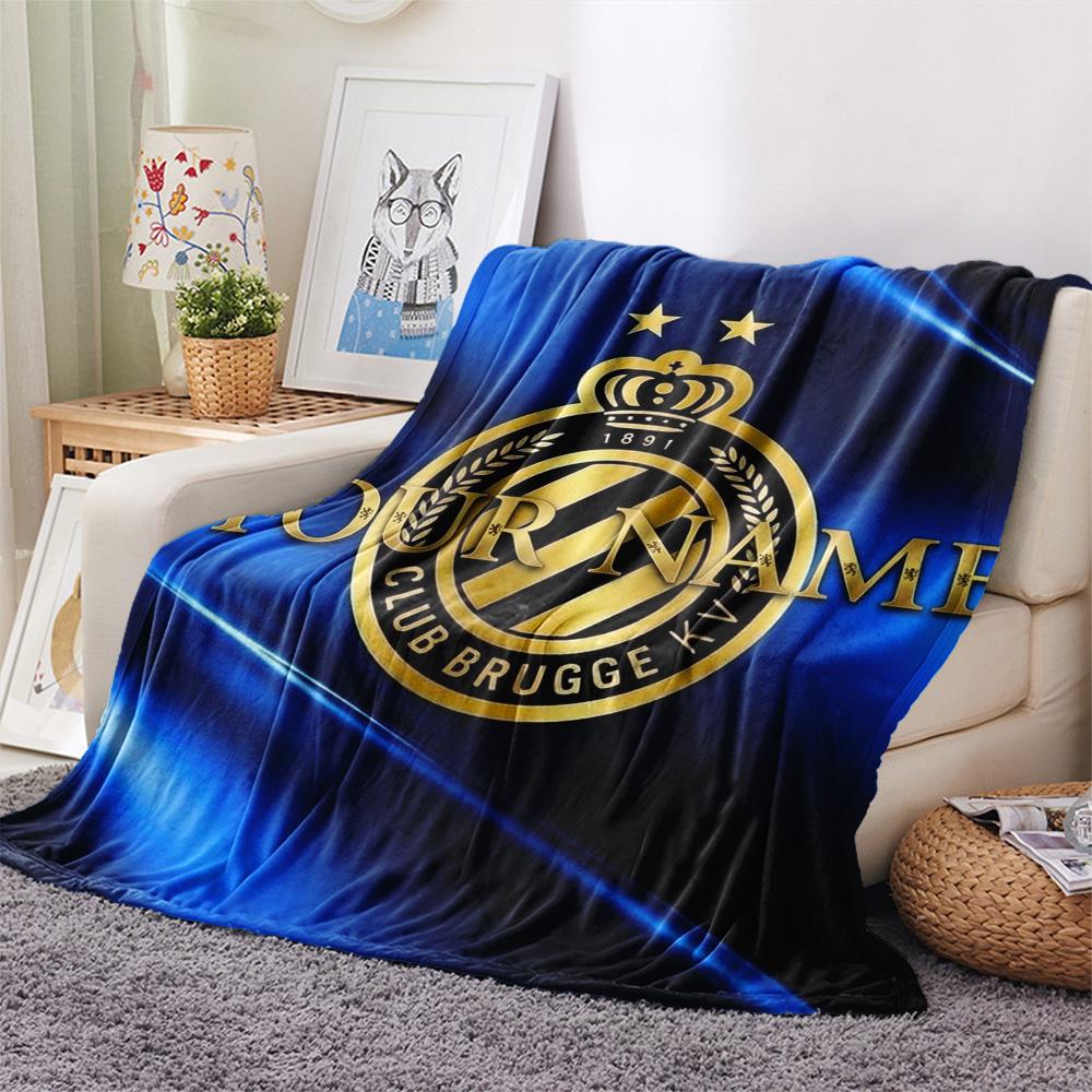 1 Stück Club Brügge Kv Wappen Benutzerdefinierter Name Gemustert Flanelldecke Geeignet für Alle Jahreszeiten Für Heimdekoration Wärme Und Komfort Geschenke Feiertagsgeschenk