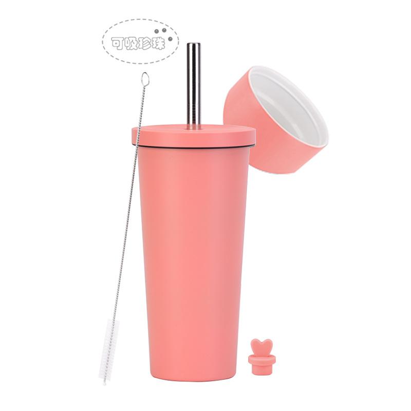 2025 Stainless Steel Straw Cup Ceramic Liner Bubble Tea Cup Vacuum Double-Layer Straw Thermos Cup