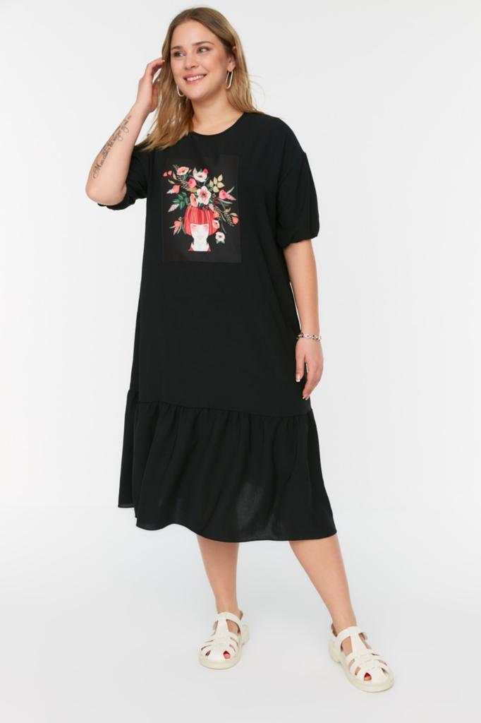 Modisches, lässiges, kurzärmliges Midi-Braun-A-Linien-Webkleid für Damen