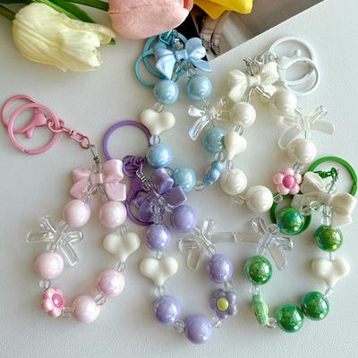 Cartoon Bow Heart Beaded Phone Chain Colorful Keychain Pendant For Women Girls Versatile Backpack Decoration Accessories Gifts