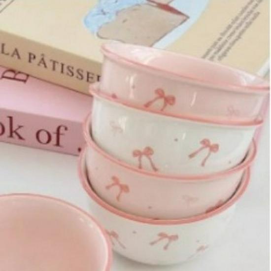 Affascinante Set di Ciotola e Piatto in Ceramica con Fiocco - Stoviglie Carine per Yogurt e Noodles Istantanei