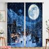 2pcs,2D Plane Printing Popular Curtains Winter Moonlit Village Polyester (without Rod) Decorations Outdoor for Living Room and
