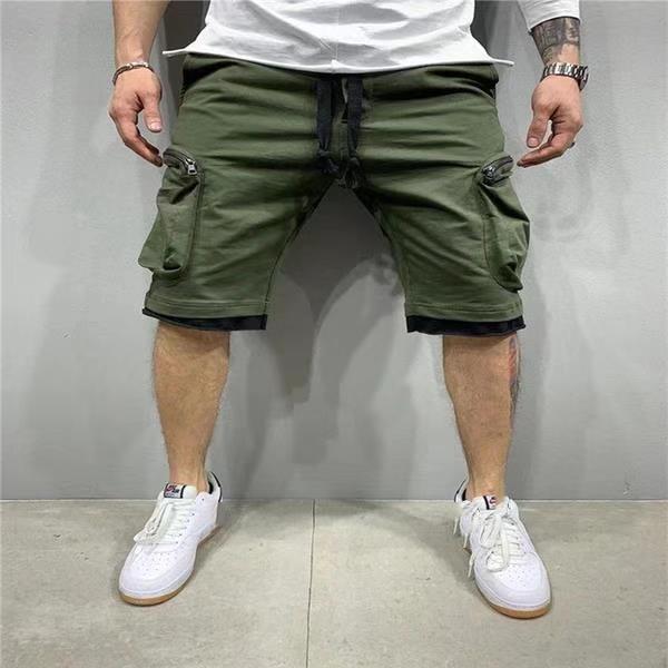 Men's Shorts New Summer Cotton Double-Pocket Zippered Cargo Pants Hip-Hop Style Casual Pants Sports Fitness Five Point Pant