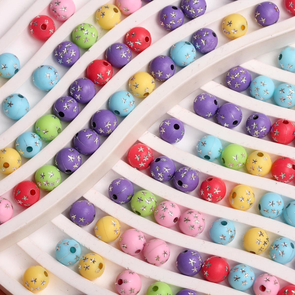 

Star-Patterned Round Necklace Bracelet Accessories For DIY Jewelry Making Acrylic Loose Beads Straight Hole Earrings Beaded 20pcs 7.5mm