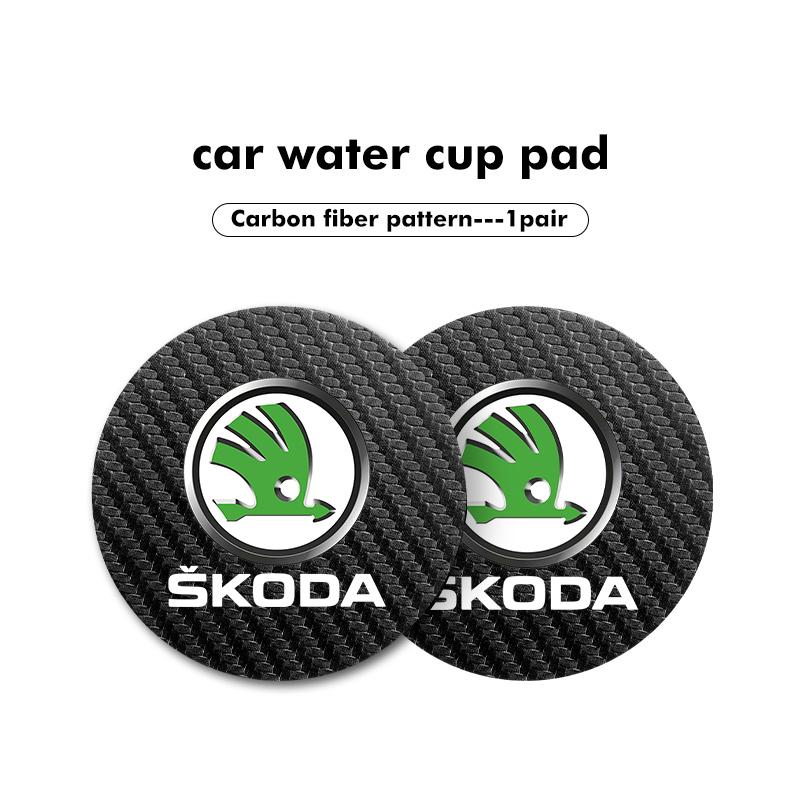 Cycr3 2Pcs Car Coaster Water Cup Anti-slip Pad Mat For Skoda Kamiq MK3 Roomster Rapid Kodiaq Karoq Fabia Enyaq
