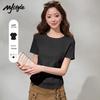 MJ Stil Damen Kurzarm Enganliegend Plissiertes T-Shirt