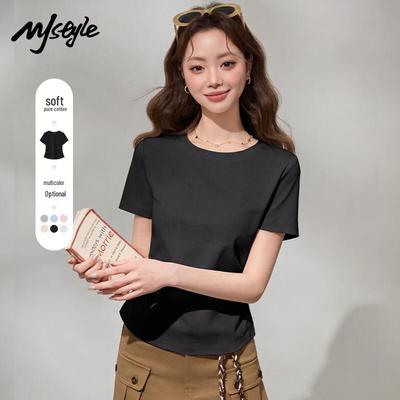 MJ Stil Damen Kurzarm Enganliegend Plissiertes T-Shirt