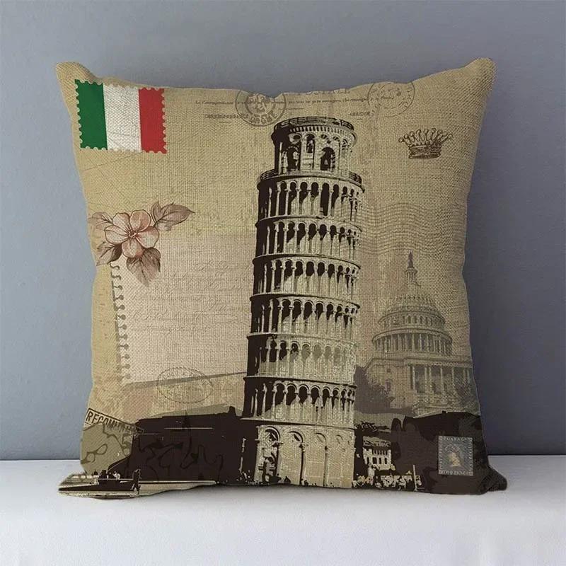 Retro cozy couch cushion cover home decorative pillows London  scenic printed square  pillowcase seat back cushions