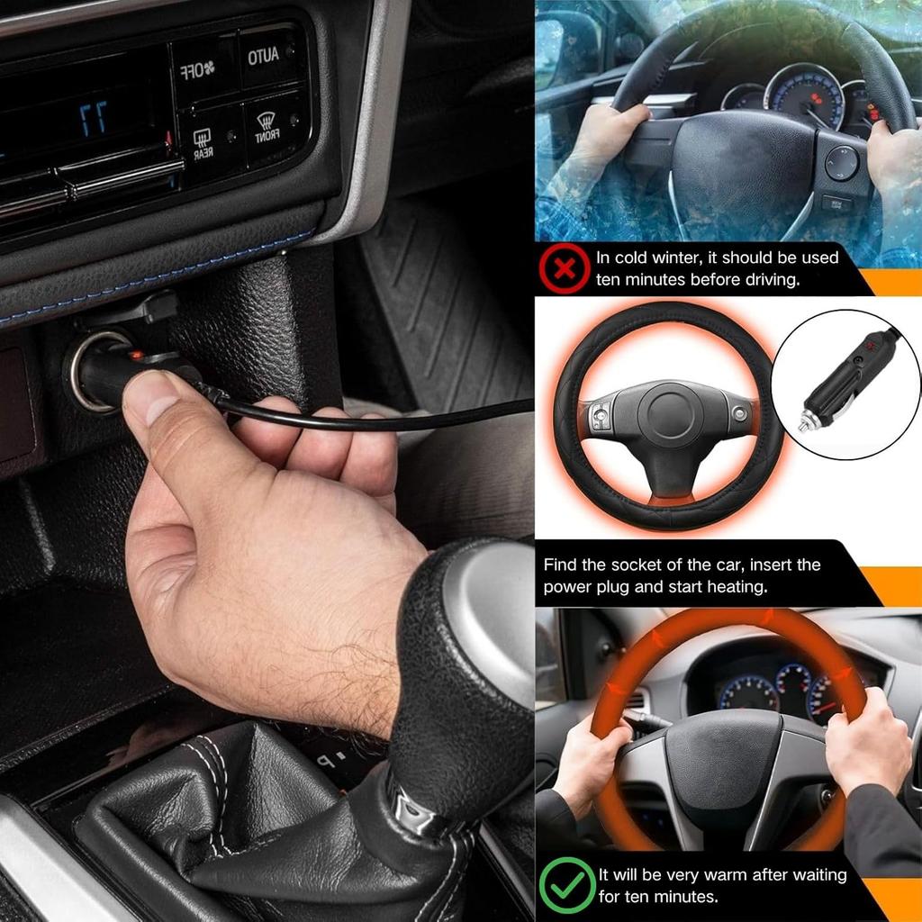 Heated Steering Wheel Cover - WARMITORY Luxury Steering Wheel Heater, 12V Quick Hand Warmer, 14.5-15 inches Outer Diameter for Standard-Size Car