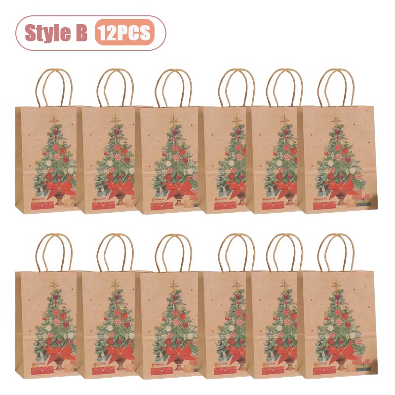 12-48PC Handheld Christmas Kraft Paper Gift Bag Durable Eco Friendly Holiday Party Paper Bag Festive Gift Wrapping Holiday Gift