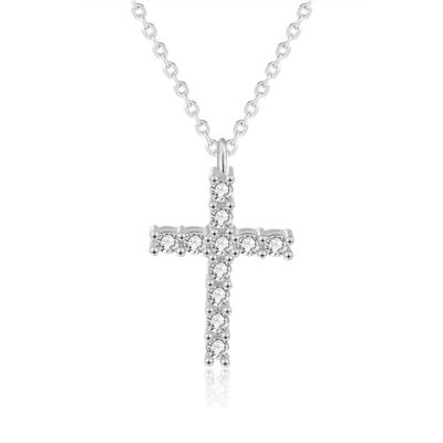 [ZIYMU] ZIYMU Cross Pendant Necklace with Zirconia, Sterling Silver 925, 40cm Figaro Chain, Silver Zm-p-060s
