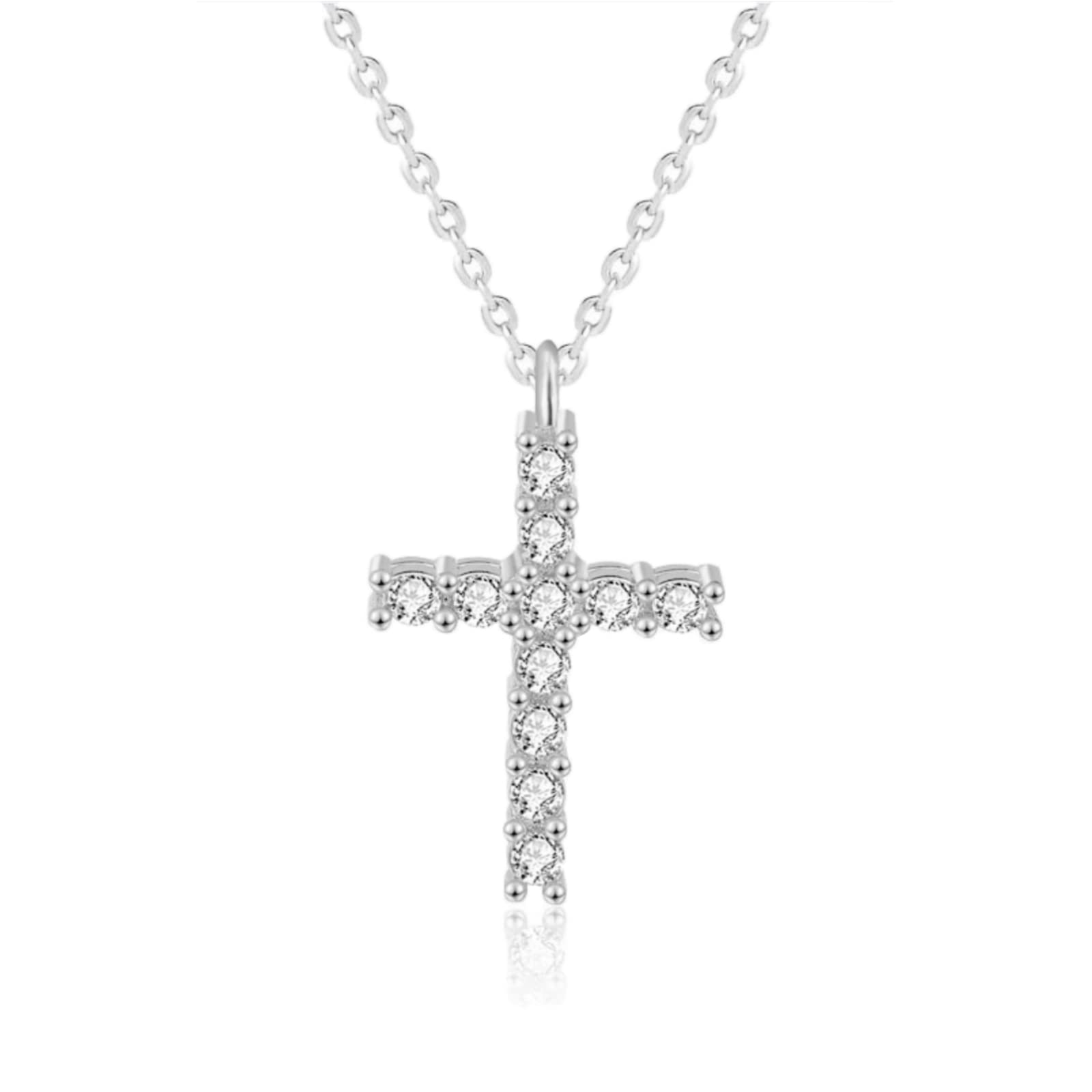 [ZIYMU] ZIYMU Cross Pendant Necklace with Zirconia, Sterling Silver 925, 40cm Figaro Chain, Silver zm-p-060s