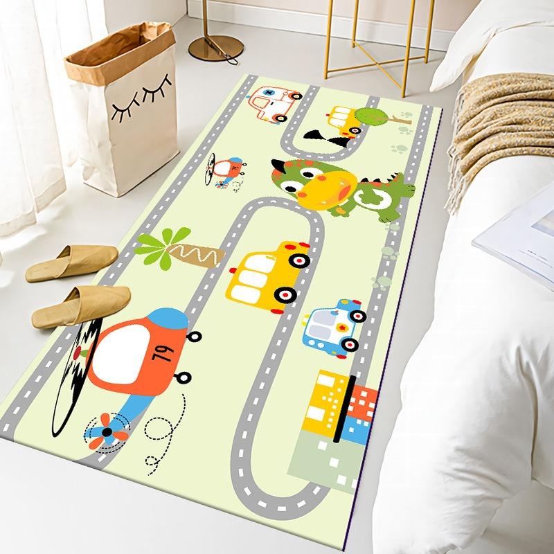 Kids City Road Runner Rug Colorful Cartoon Town Pattern Floormat Airplane Runway Children's Playroom Anti-Slip Rug