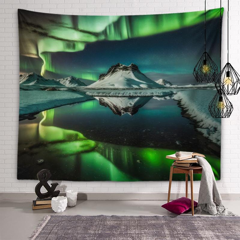 Snow Mountain Aurora Tapestry Galaxy Star Wall Art Decoration Dormitory Room Aesthetics Living Room Bedroom Home Decoration