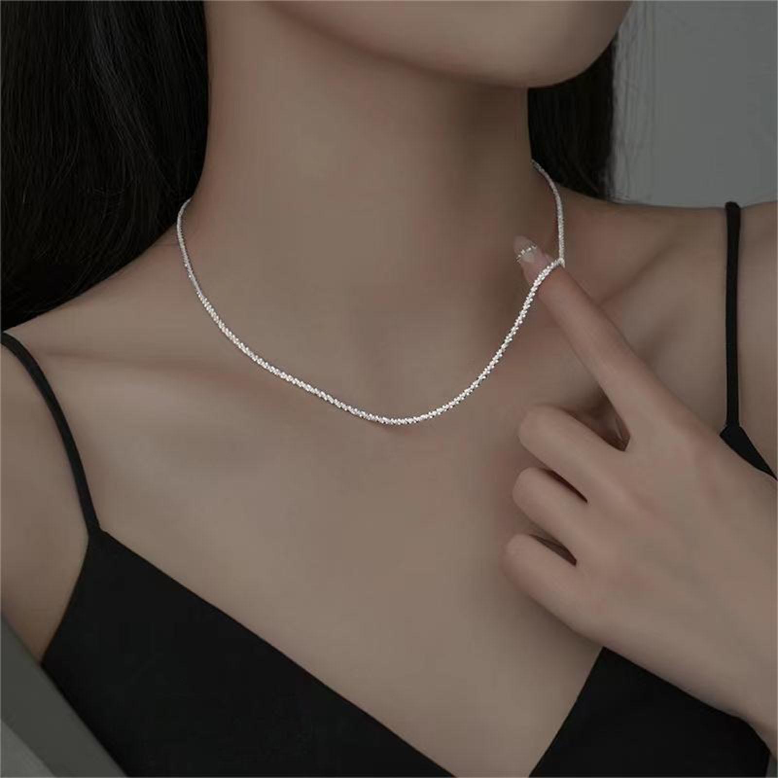 

Copper Daisy Chain Necklace for Women Italian Full Sky Star Simple Chain Sparkling Clavicle Chain Jewelry Accessory