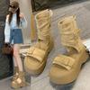 Set of Toe Thick-soled Retro Muffin Soles Roman Sandals for Women 2025 Summer Round Head Fashion Small Medium Tube Cool Boots for Women