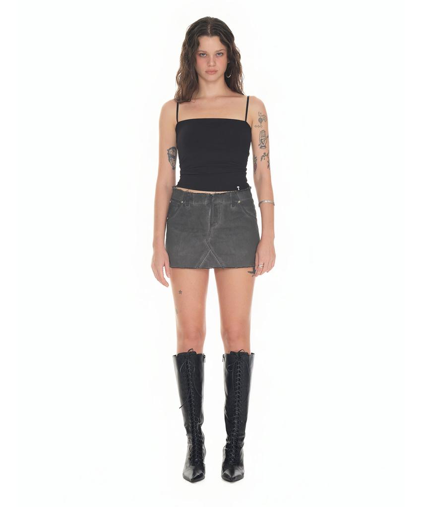 Too Much Tax Washed Cutoff Mini Skirt Charcoal