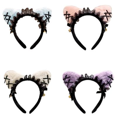 Anime Headband Lace Cats Ear Hairhoop with Bowtie Women Roleplay Props Hairband Costume Accessory for Masquerades Party