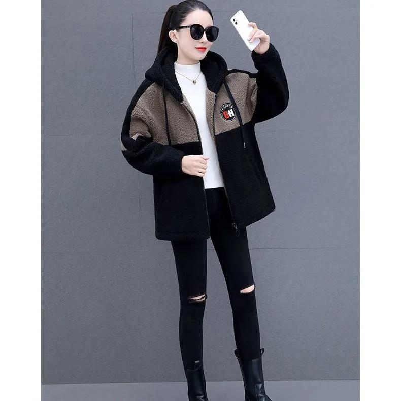 Plus Velvet Thick Jacket Women's Autumn and Winter Korean Version of The Loose Zipper Hooded Jacket Top